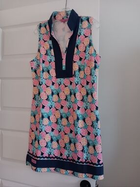 Simply Southern Pineapple Print Dress with Navy Trim SIZE: M